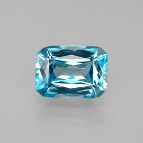 Zircão azul natural 1,26ct, corte esmeralda, VS-SI