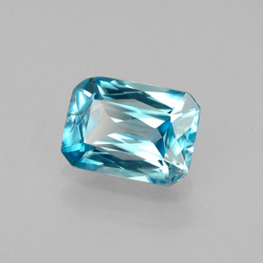 Zircão azul natural 1,26ct, corte esmeralda, VS-SI