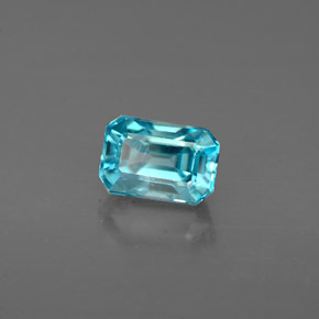 Zircão azul natural 1,22ct, corte esmeralda, VS