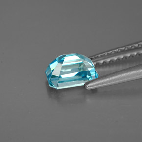 Zircão azul natural 1,22ct, corte esmeralda, VS