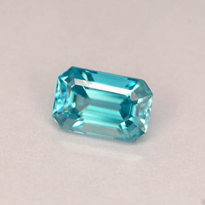 Zircão azul natural 0,90ct, corte esmeralda, VVS