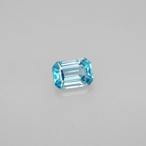 Zircão azul natural 1,02ct, corte esmeralda, VVS