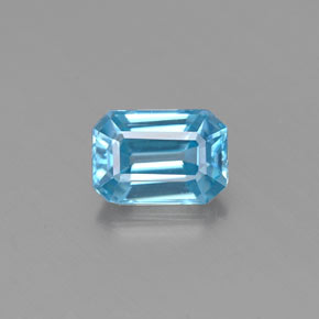 Zircão azul natural 0,86ct, corte esmeralda, VVS