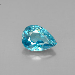 Zircão azul natural 1,28ct, formato de pêra, VVS
