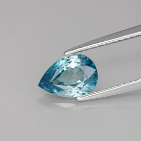 Zircão azul natural 1,45ct, formato de pêra, VVS