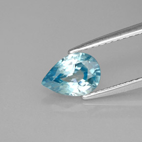 Zircão azul natural 1,39ct, formato de pêra, VS
