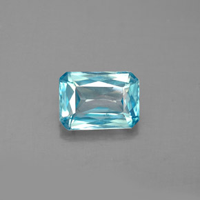 Zircão azul natural 1,45ct, corte esmeralda, VS