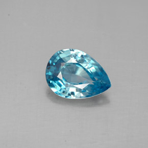 Zircão azul natural 1,45ct, formato de pêra, VVS