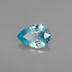Zircão azul natural 1,34ct, formato de pêra, VVS