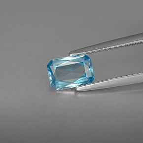 Zircão azul natural 0,93ct, corte esmeralda, VVS