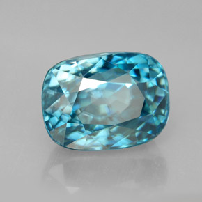 Zircão azul natural 7,57ct, almofada cortada, VVS