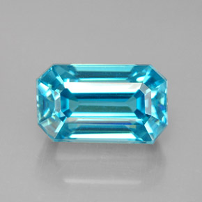 Zircão azul natural 6,46ct, corte esmeralda, VVS