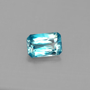 Zircão azul natural 0,78ct, corte esmeralda, VS