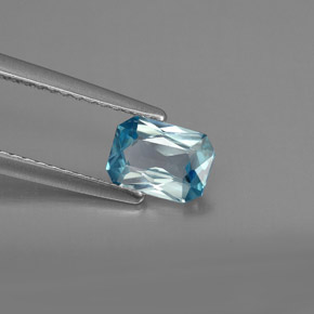 Zircão azul natural 0,99ct, corte esmeralda, VVS