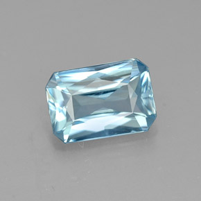 Zircão azul natural 1,20ct, corte esmeralda, VVS