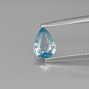 Zircão azul natural 1,03ct, formato de pêra, VS
