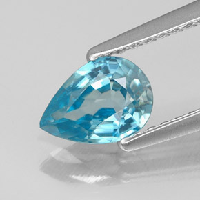 Zircão azul natural 0,99ct, formato de pêra, VS