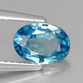 Zircão azul natural 1,36ct, corte oval, VS