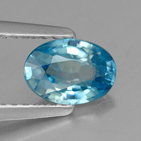 Zircão azul natural 1,13ct, corte oval, VS