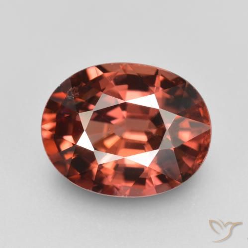 Zircão vermelho natural 3,06ct, corte oval, VS