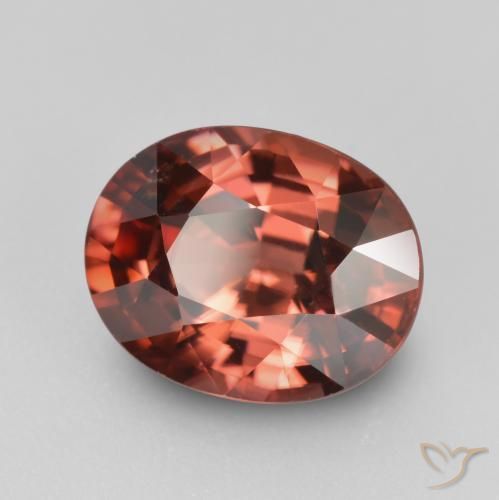 Zircão vermelho natural 3,06ct, corte oval, VS
