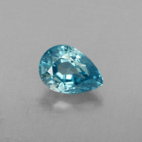 Zircão azul natural 1,02ct, formato de pêra, VVS