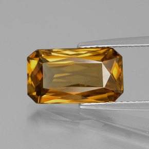 Zircão amarelo natural 6,47ct, corte esmeralda, VVS