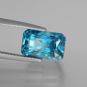 Zircão azul natural 9,03ct, corte esmeralda, VS