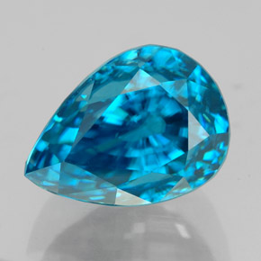 Zircão azul natural 7,72ct, formato de pêra, VVS