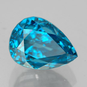 Zircão azul natural 7,72ct, formato de pêra, VVS