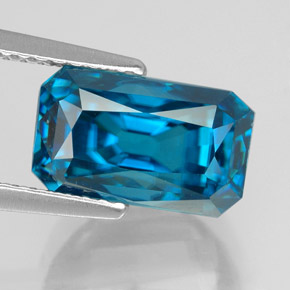 Zircão azul natural 6,87ct, corte esmeralda, VVS