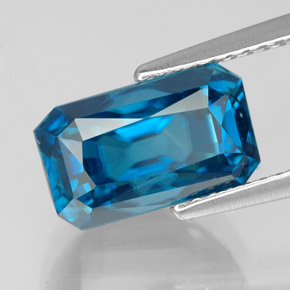 Zircão azul natural 6,87ct, corte esmeralda, VVS