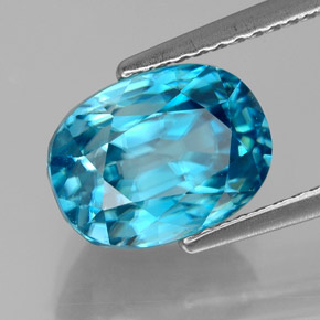 Zircão azul natural 6,58ct, corte oval, VVS