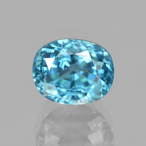 Zircão azul natural 5,64ct, corte oval, VVS