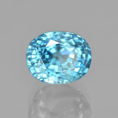 Zircão azul natural 5,64ct, corte oval, VVS