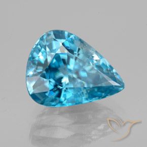 Zircão Azul médio Natural 5.75ct, Formato de pêra, VS