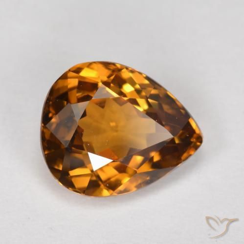 Zircão Laranja Profundo Natural 1.68ct, Formato de pêra, VVS