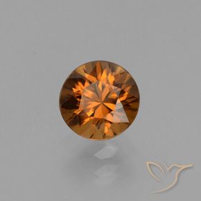 Zircão Laranja Marrom Profundo Natural 1.43ct, Redondo, VVS-VS