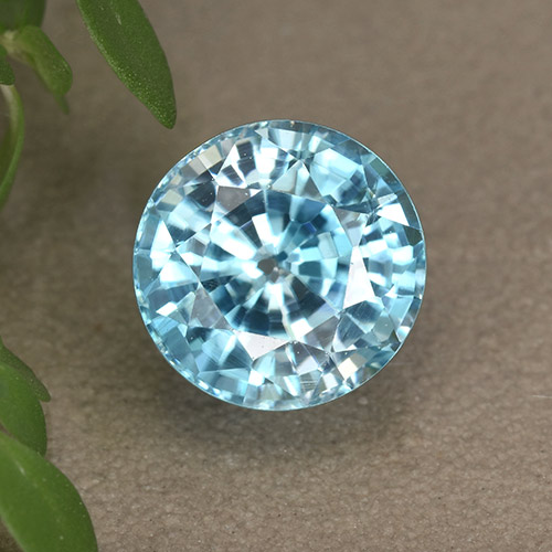 Zircão azul natural 3,94ct, corte redondo, VS