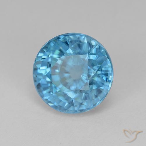 Zircão Azul-ciano Natural 5.62ct, Redondo, VVS