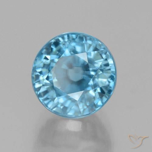Zircão Azul médio Natural 4.84ct, Redondo, VVS