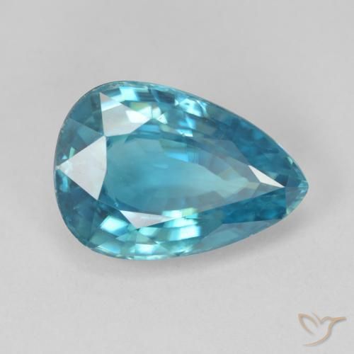 Zircão Azul médio Natural 8.06ct, Formato de pêra, VVS