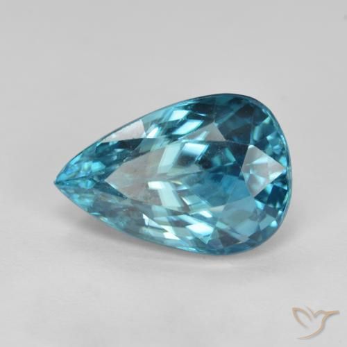 7.47ct Natural Aqua-azul prateado intenso Zircão, Formato de pêra, VVS-VS