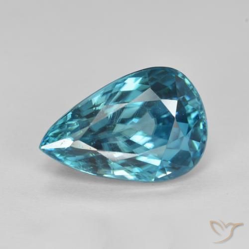 Zircão Aqua-azul prateado intenso Natural 7.47ct, Formato de pêra, VVS-VS