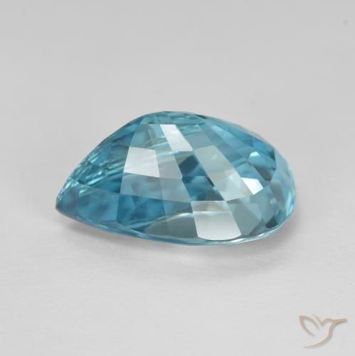 Zircão Aqua-azul prateado intenso Natural 7.47ct, Formato de pêra, VVS-VS