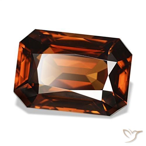 Zircão laranja natural 8,23ct, corte esmeralda, VVS
