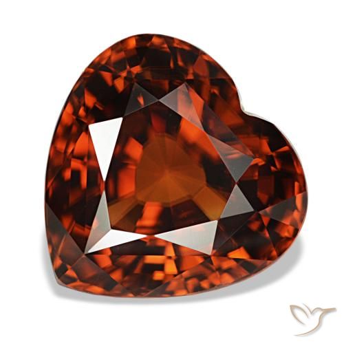 Zircão vermelho natural 7,42ct, formato de coração, VVS