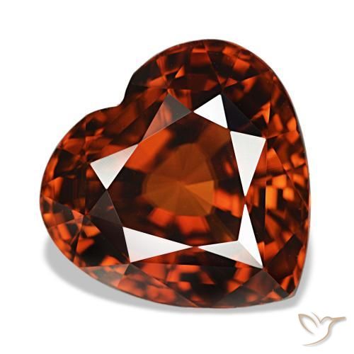 Zircão vermelho natural 7,42ct, formato de coração, VVS