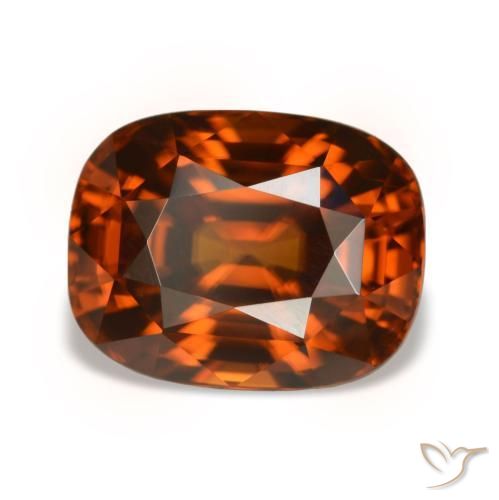 Zircão laranja natural 5,05ct, almofada cortada, VVS
