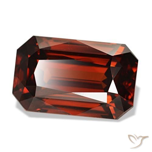 Zircão vermelho natural 8,30ct, corte esmeralda, VVS